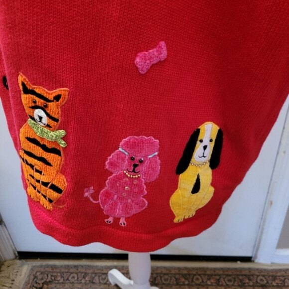 New Quacker Factory Sweater Cardigan Dogs Cats Animals Print Red Size 3X 3XL - Picture 3 of 9